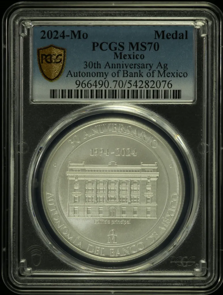 Medals & Tokens 30th Anniversary of the Autonomy of Banco de Mexico Silver Medal 2024 Mo PCGS MS70 0158371
