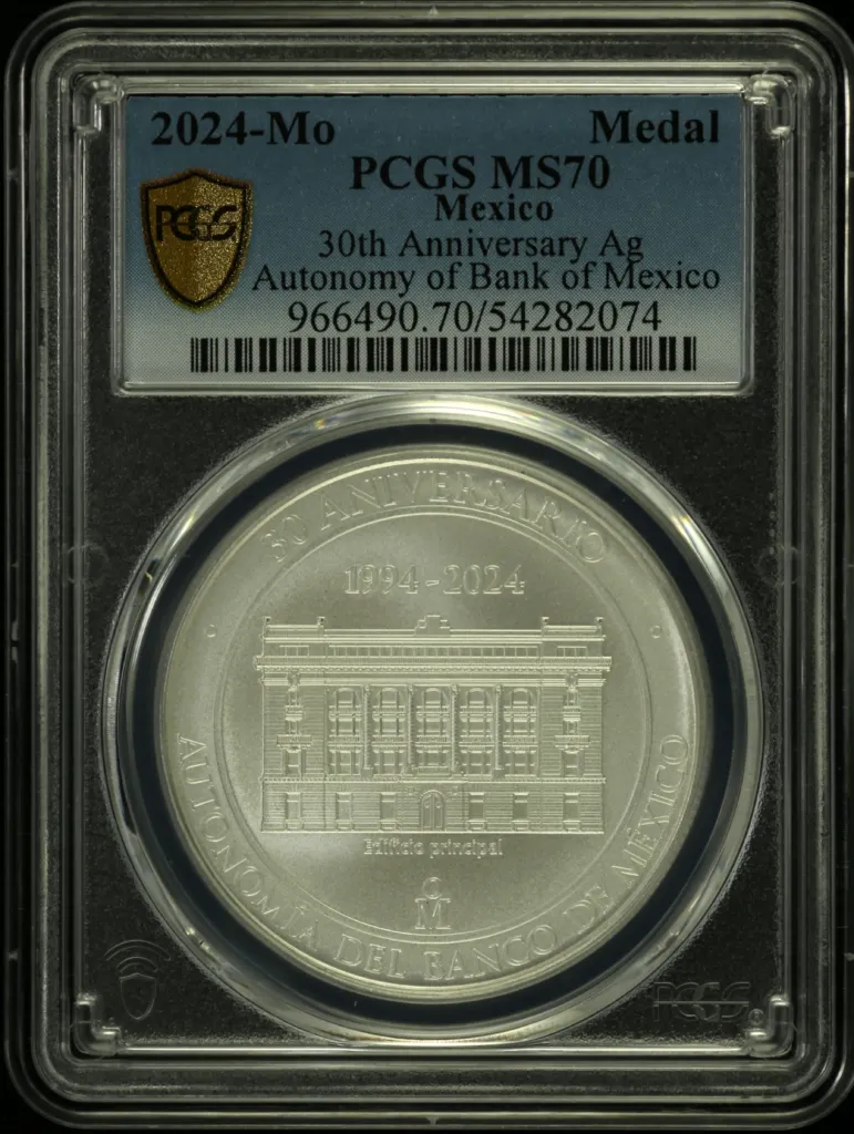 Medals & Tokens 30th Anniversary of the Autonomy of Banco de Mexico Silver Medal 2024 Mo PCGS MS70 0158372
