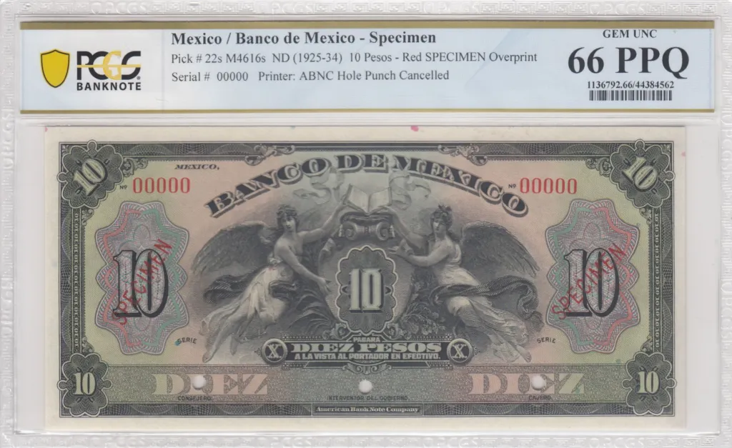 Banco De Mexico 10 Pesos ND M4616s P22s PCGS Gem UNC 66 PPQ f_35612