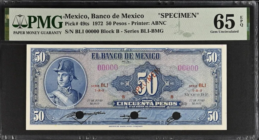 Banco De Mexico 50 Pesos 1972 M4640B P49ts PMG Gem UNC65 EPQ f_35622