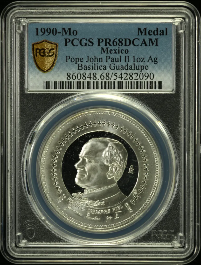 Medals & Tokens Pope John Paul II Basilica Guadalupe 1oz Silver Medal 1990 Mo PCGS PR68DCAM 0158363