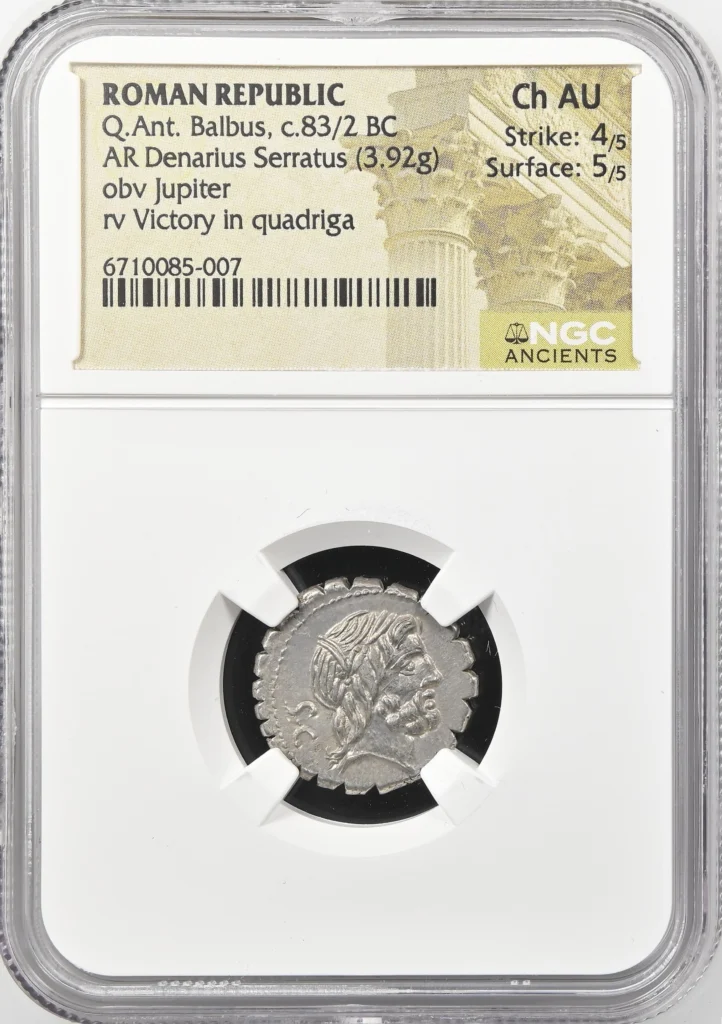 Roman Republic Q. Ant. Balbus c.83/2 BC AR Denarius Serratus NGC Ch AU 0158475