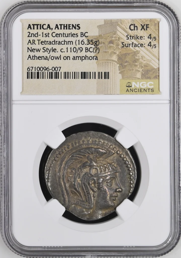Ancient Coins Attica Greek Attica Athens 2nd-1st Centuries BC AR Tetradrachm NGC Ch XF 0158477 Attica Athens 2nd-1st Centuries BC AR Tetradrachm NGC Ch XF 0158477