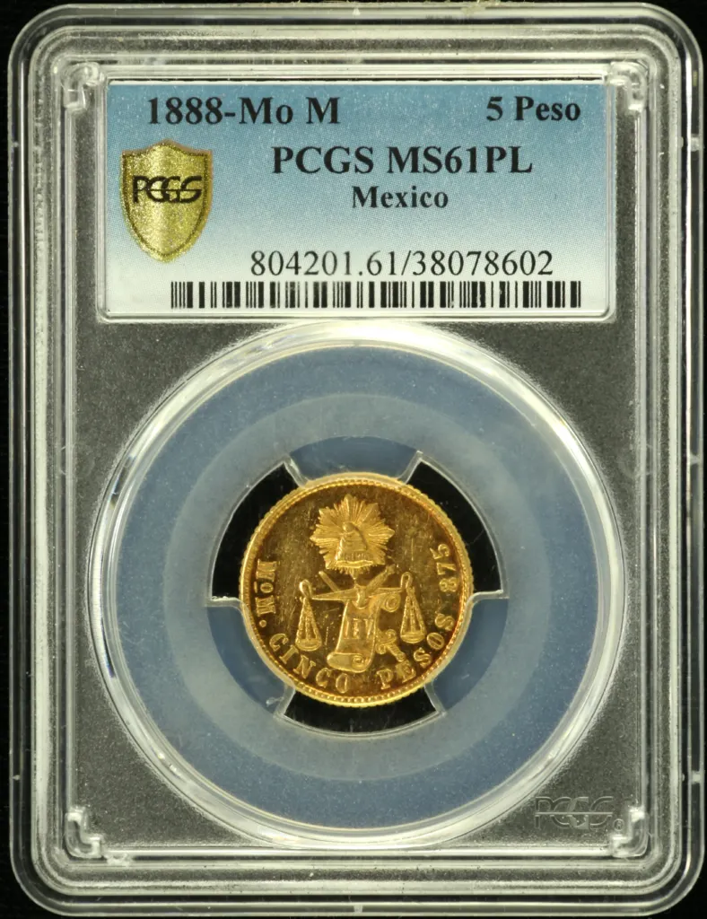 Republic Gold 5 Peso 1888 Mo M PCGS MS61PL 0158484