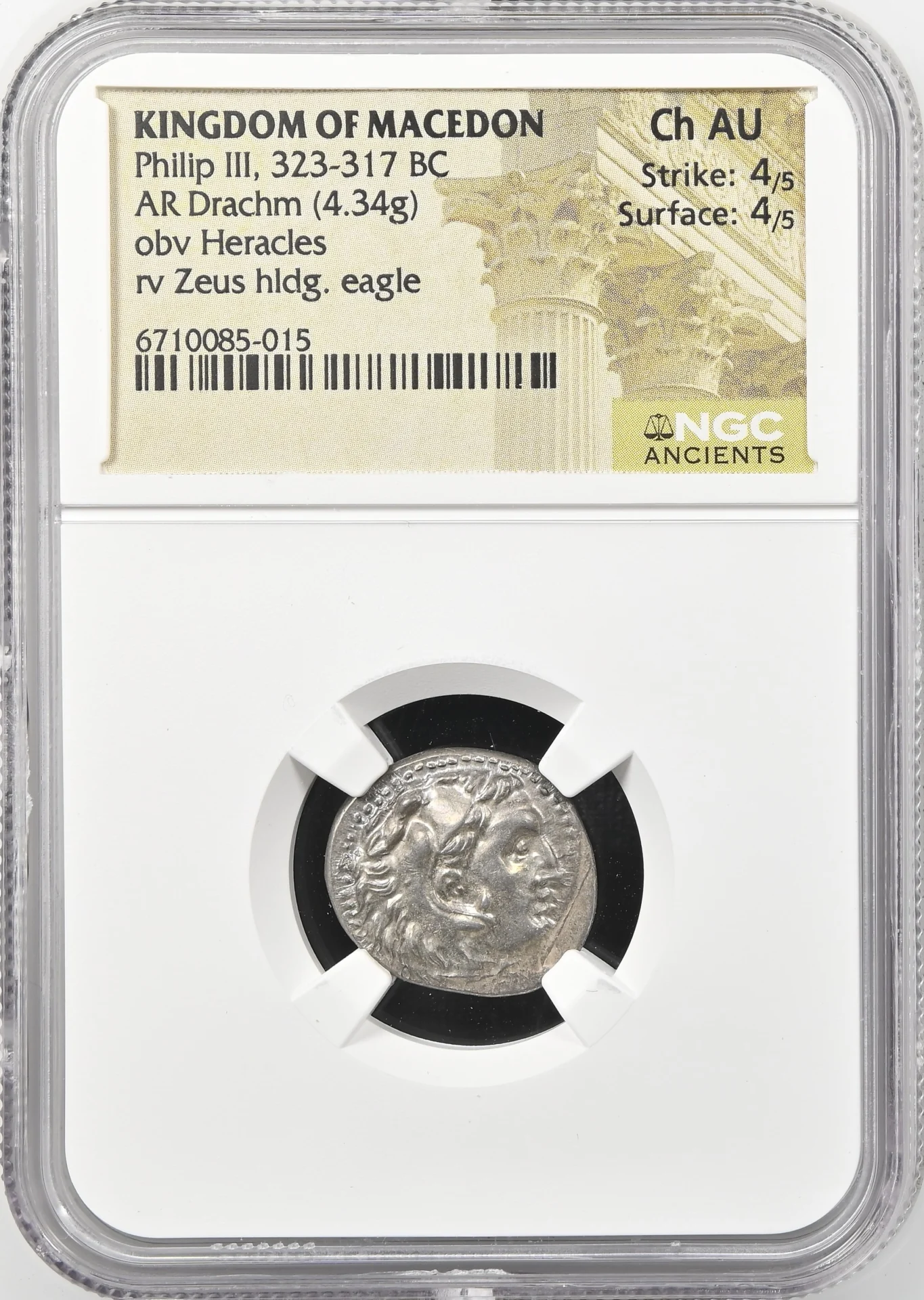 Ancient Coins Greek Macedonian Kings Macedonian Kings Philip III 323-317 BC AR Drachm NGC Ch AU 0158911 Macedonian Kings Philip III 323-317 BC AR Drachm NGC Ch AU 0158911Macedonian Kings Philip III 323-317 BC AR Drachm NGC Ch AU 0158911