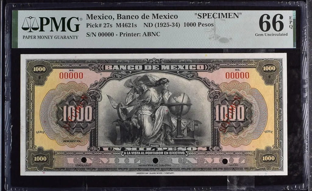 Banco De Mexico Mexican Currency Banco De Mexico 1000 Pesos ND M4621s PMG Gem UNC66 EPQ f_35615 Banco De Mexico 1000 Pesos ND M4621s PMG Gem UNC66 EPQ f_35615