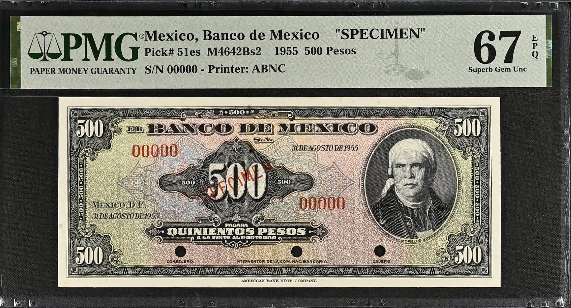 Banco De Mexico Mexican Currency Banco De Mexico 500 Pesos 1955 Pick #51es PMG Superb Gem UNC67 EPQ f_35625 Banco De Mexico 500 Pesos 1955 Pick #51es PMG Superb Gem UNC67 EPQ f_35625Banco De Mexico 500 Pesos 1955 Pick #51es PMG Superb Gem UNC67 EPQ f_35625