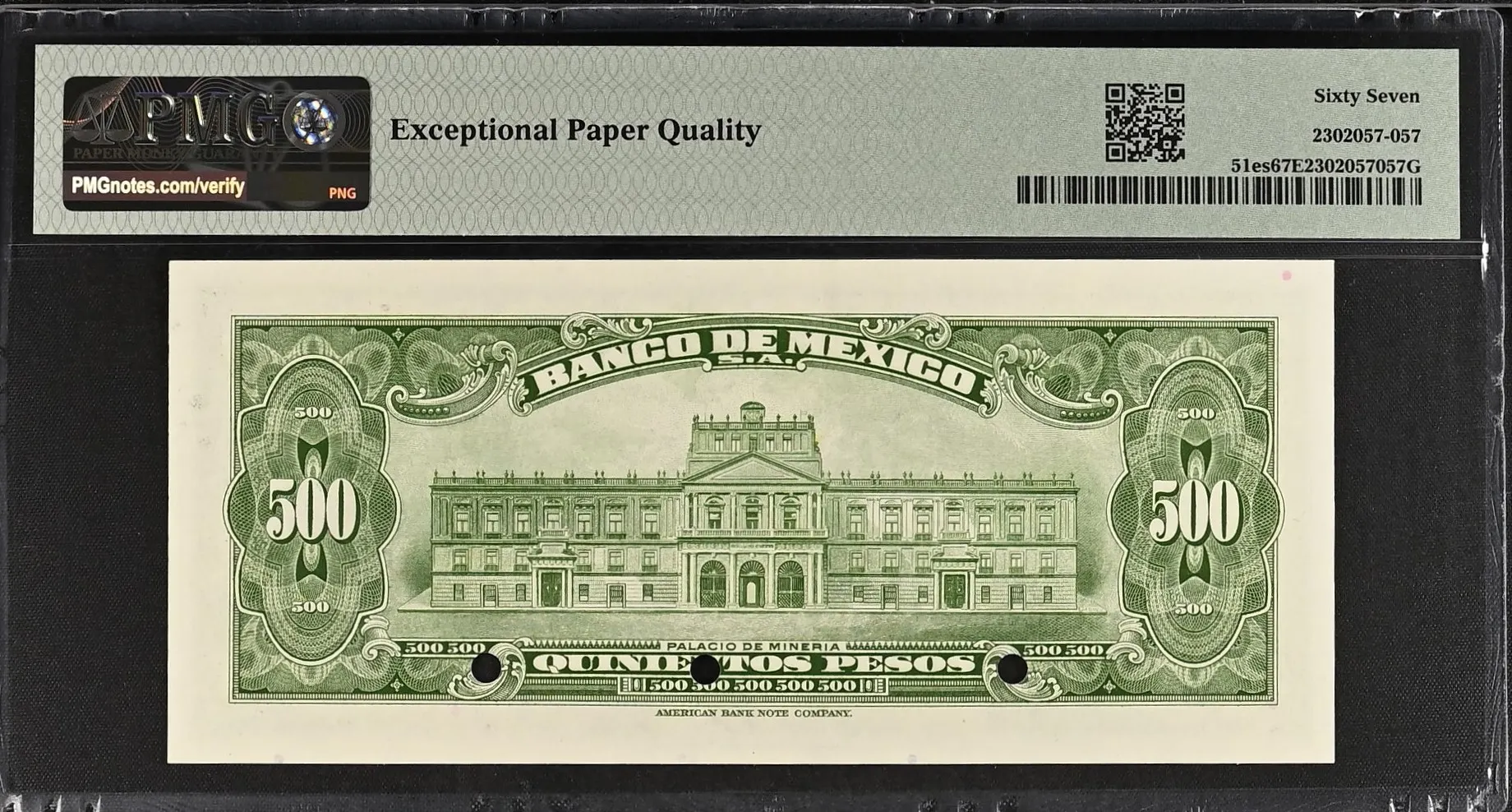 Banco De Mexico Mexican Currency Banco De Mexico 500 Pesos 1955 Pick #51es PMG Superb Gem UNC67 EPQ f_35625 Banco De Mexico 500 Pesos 1955 Pick #51es PMG Superb Gem UNC67 EPQ f_35625Banco De Mexico 500 Pesos 1955 Pick #51es PMG Superb Gem UNC67 EPQ f_35625 - Image 2