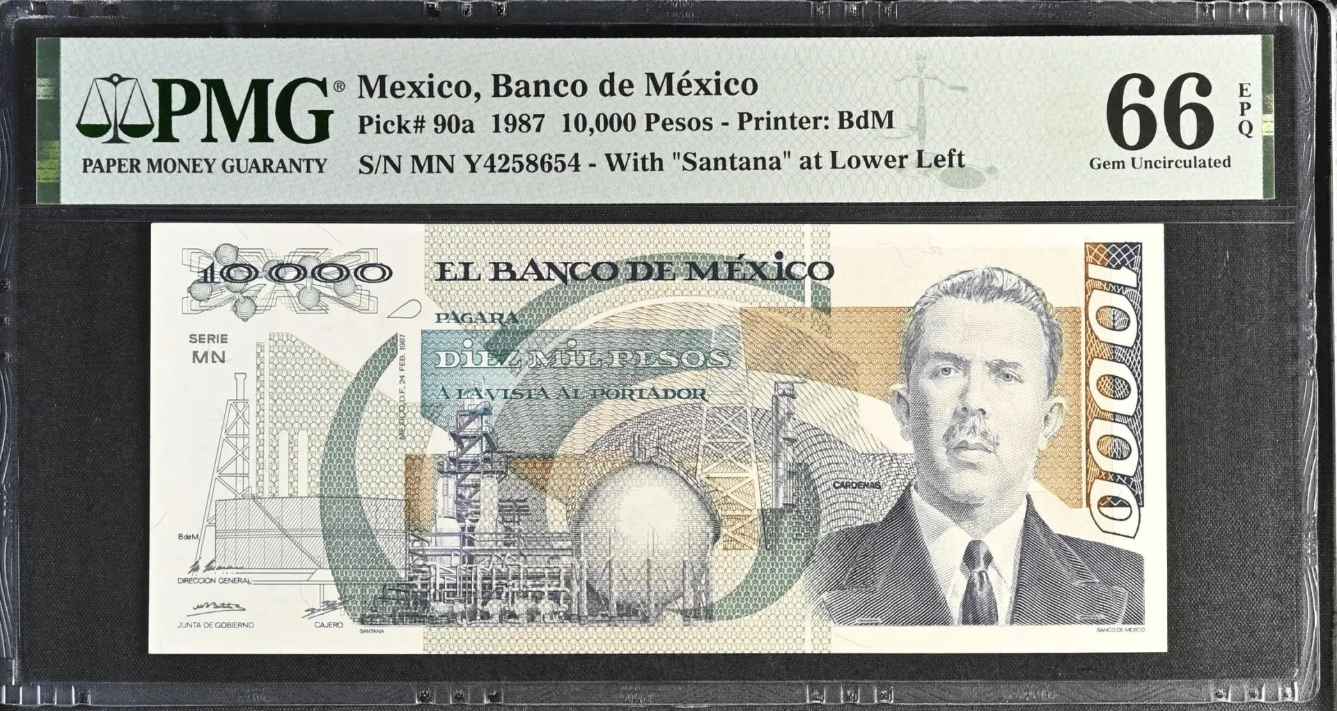 Banco De Mexico Mexican Currency Banco De Mexico 10000 Pesos 1987 M4663a P90a PMG Gem UNC66 EPQ f_35632 Banco De Mexico 10000 Pesos 1987 M4663a P90a PMG Gem UNC66 EPQ f_35632
