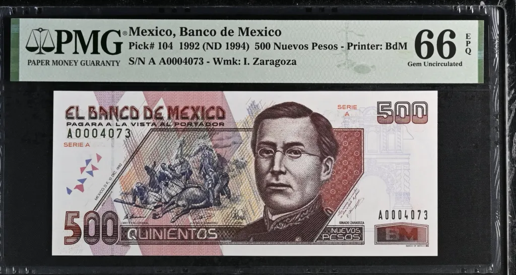 Banco De Mexico 500 Nuevos Pesos 1992 Pick #104 PMG Gem UNC66 EPQ f_35642