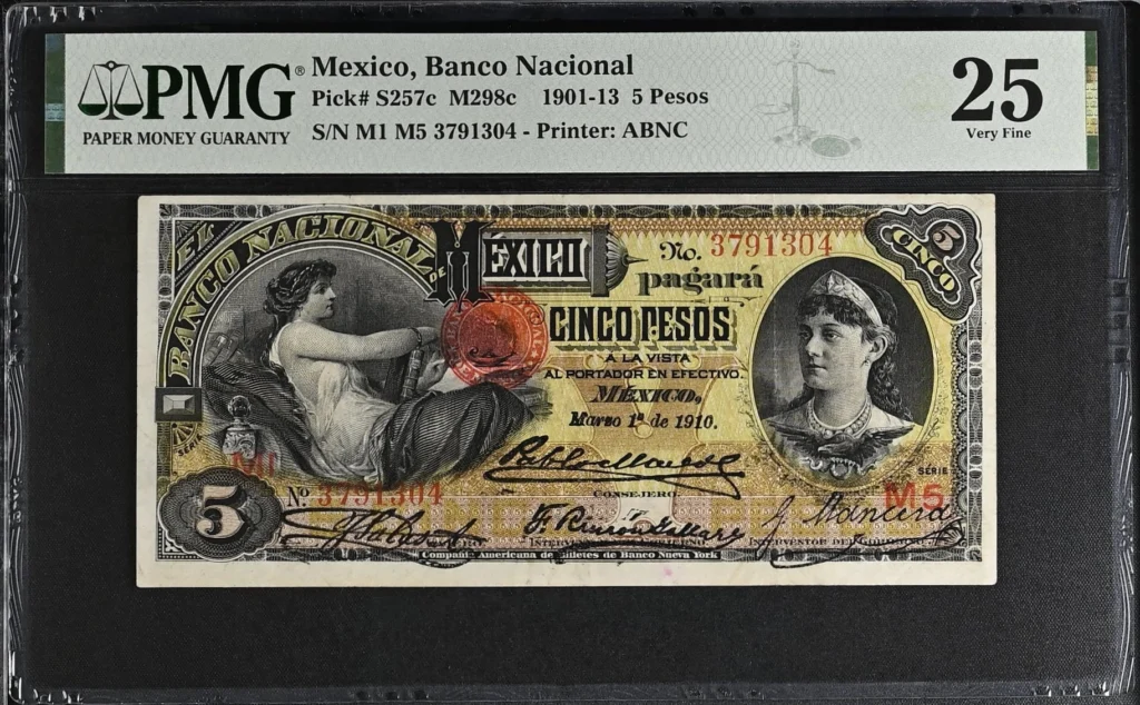 Bancos 5 Pesos 1910 Distrito Federal M298c PMG VF25 f_35654