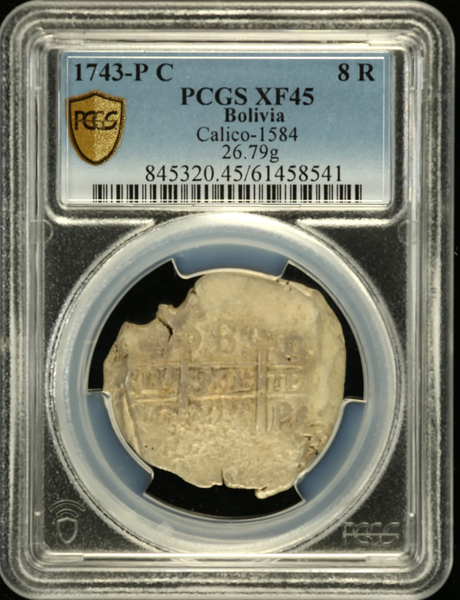 Bolivia 8 Reales 1743 P C Calico-1584 PCGS XF45 0158568