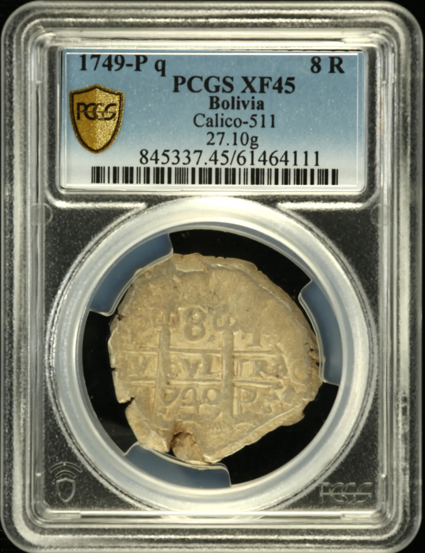 Bolivia 8 Reales 1749 P q Calico-511 PCGS XF45 0158570