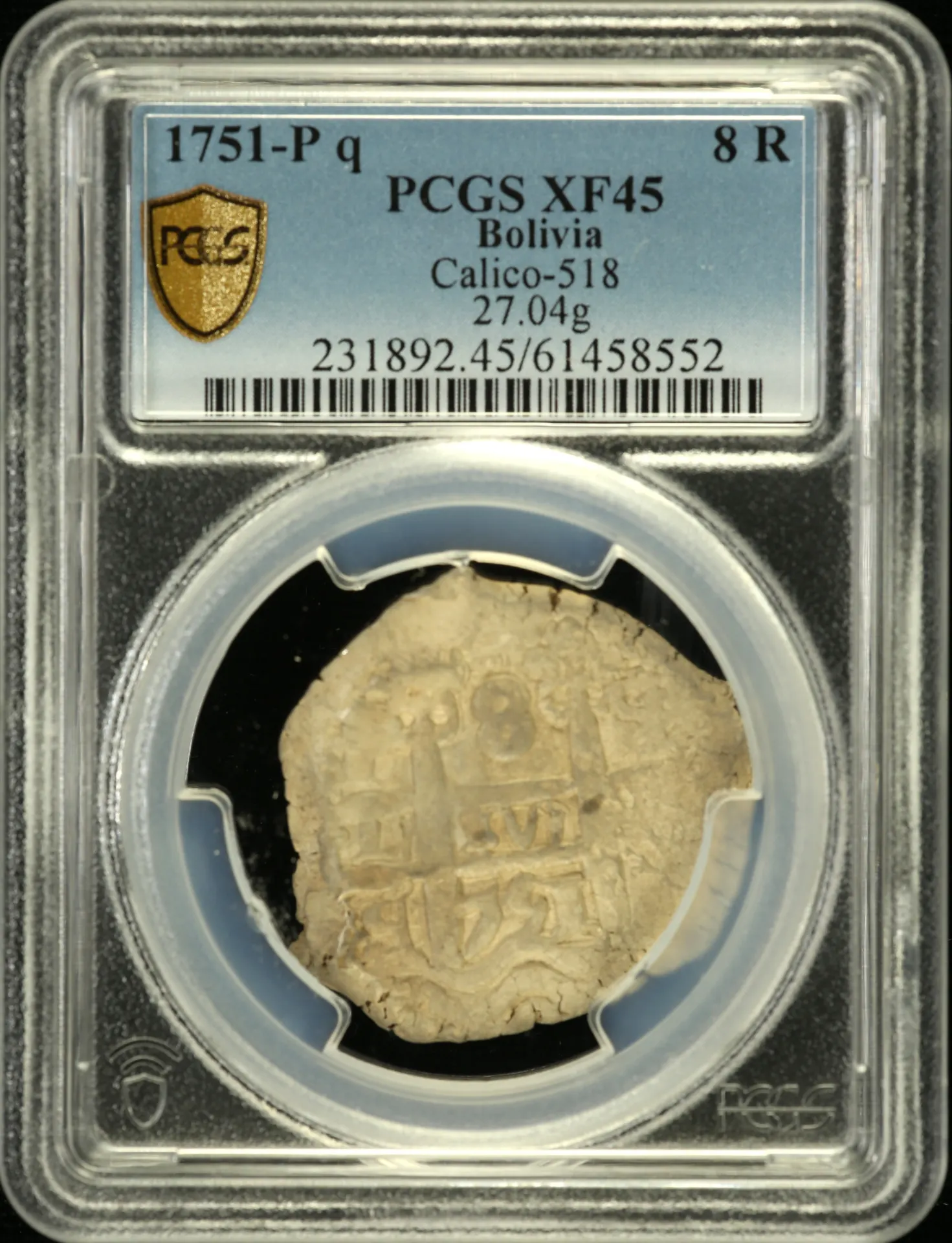 Bolivia 8 Reales 1751 P q Calico-518 PCGS XF45 0158572