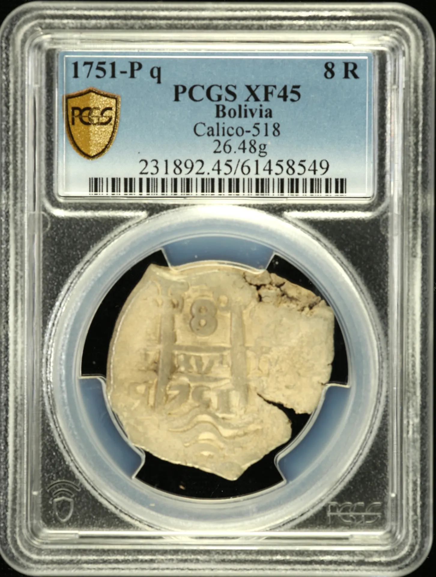 Bolivia 8 Reales 1751 P q Calico-518 PCGS XF45 0158573