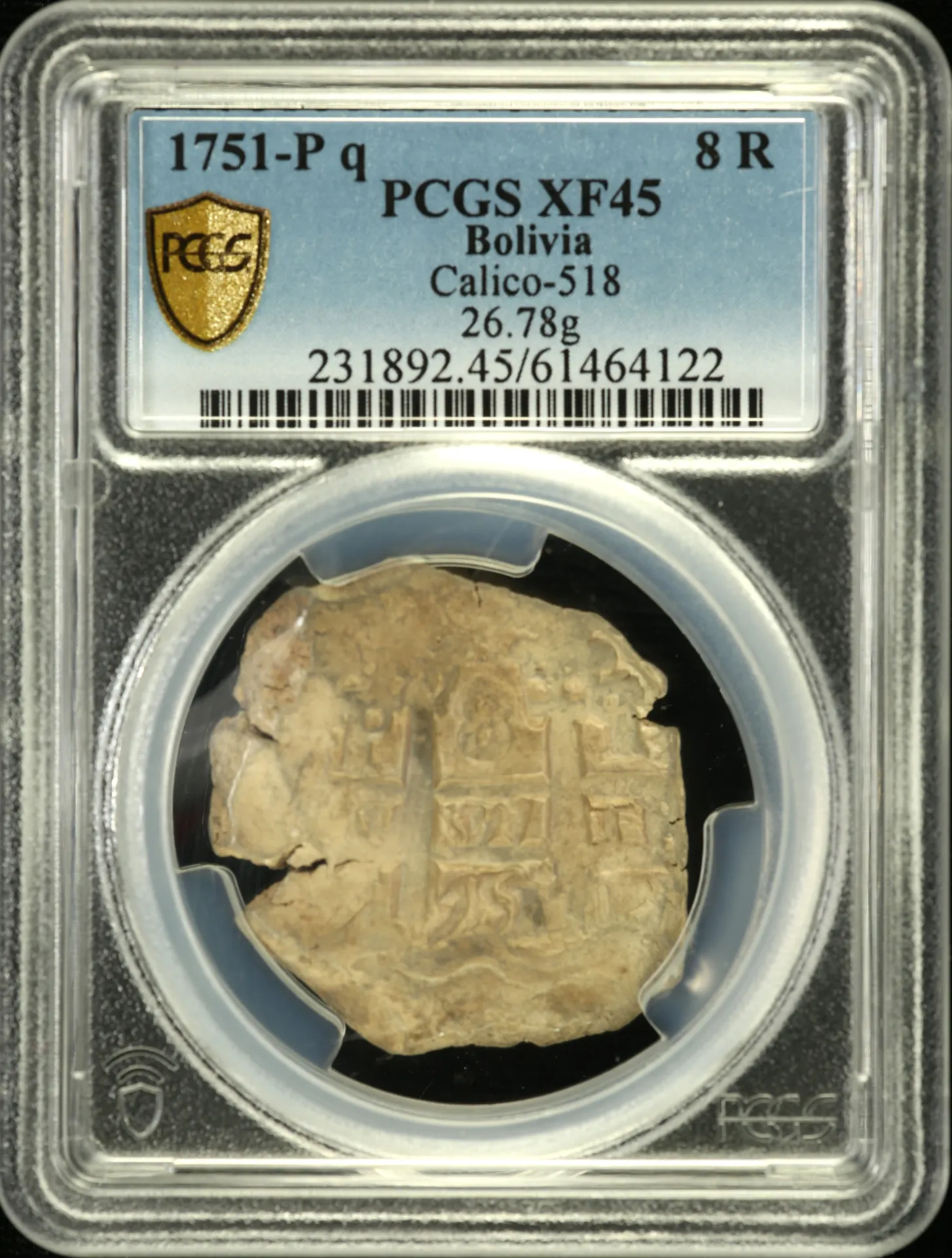 Bolivia 8 Reales 1751 P q Calico-518 PCGS XF45 0158574