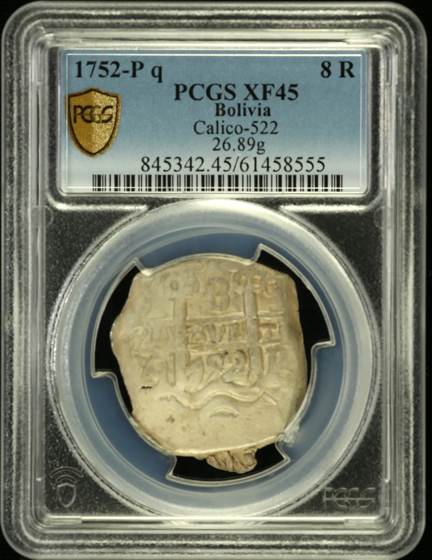 Bolivia 8 Reales 1752 P q Calico-522 PCGS XF45 0158575