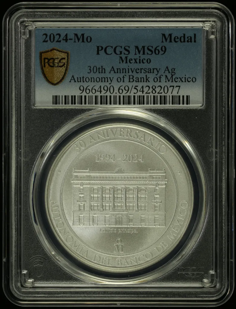 Medals & Tokens 30th Anniversary of the Autonomy of Banco de Mexico Silver Medal 2024 Mo PCGS MS69 0158369