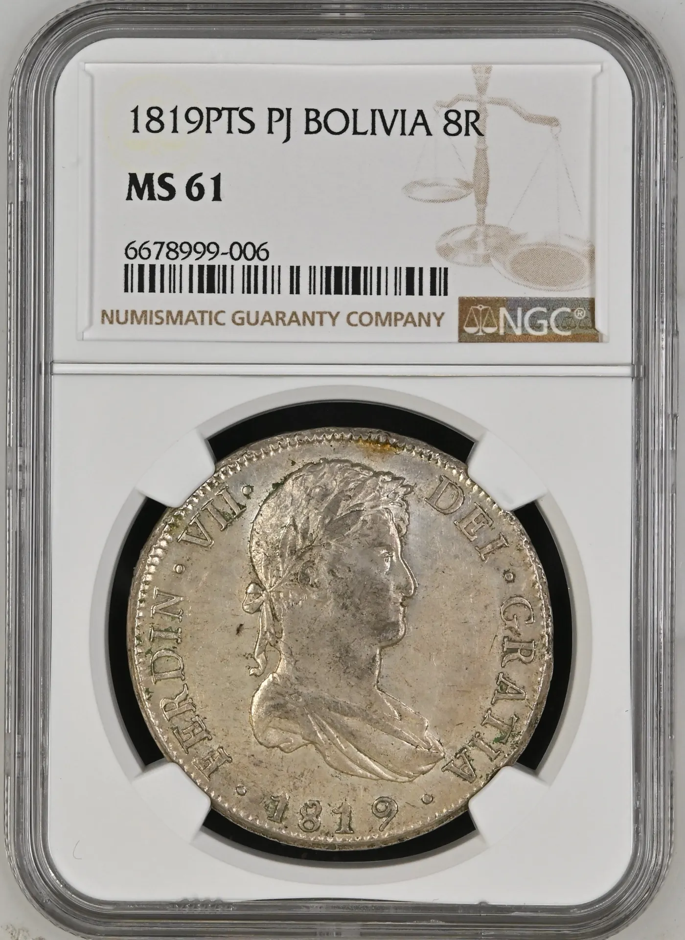 Bolivia 8 Reales 1819 Pts PJ NGC MS61 0158488