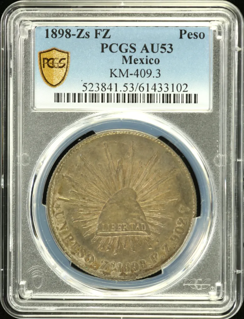 Republic Silver & Minors Peso 1898 Zs FZ KM-409.3 PCGS AU53 0158922
