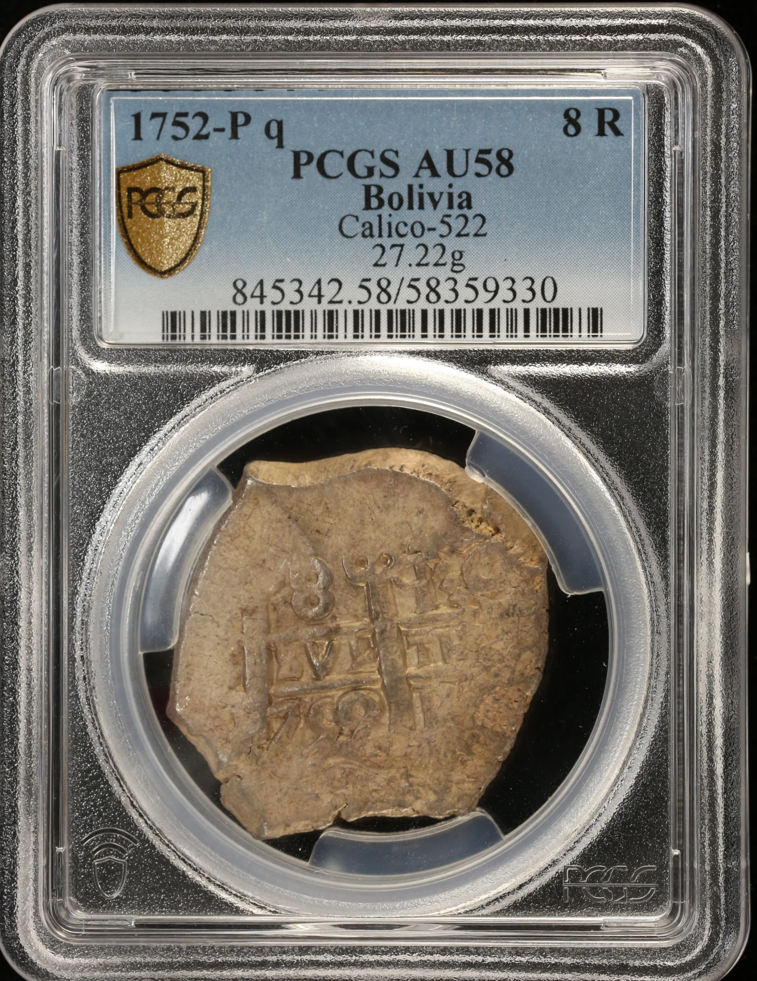 Bolivia Latin American Coins Bolivia 8 Reales 1752 P q PCGS AU58 Calico-522 0158589 Bolivia 8 Reales 1752 P q PCGS AU58 Calico-522 0158589