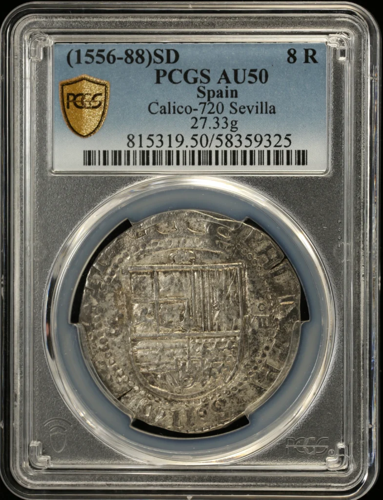 Spain 8 Reales (1556-88) S D PCGS AU50 Calico-720 0158519