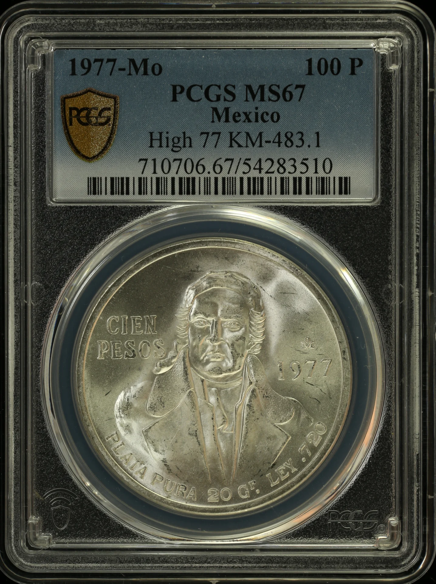 100 Peso Mexican Coins Modern Silver & Minors Modern Silver & Minors 100 Peso 1977 Mo KM-483.1 PCGS MS67 0158189 Modern Silver & Minors 100 Peso 1977 Mo KM-483.1 PCGS MS67 0158189Modern Silver & Minors 100 Peso 1977 Mo KM-483.1 PCGS MS67 0158189