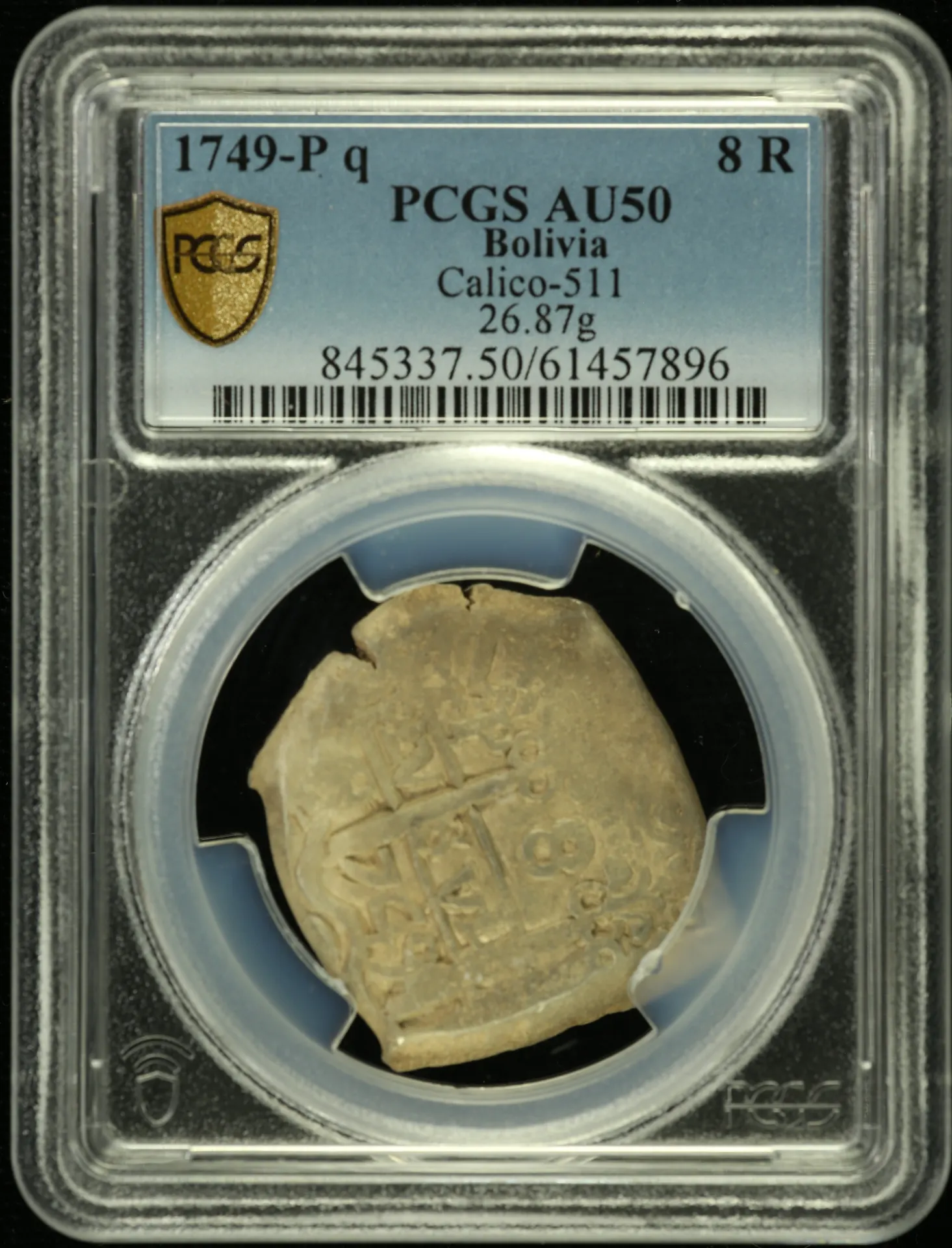 Bolivia 8 Reales 1749 P q Calico-511 PCGS AU50 0158588