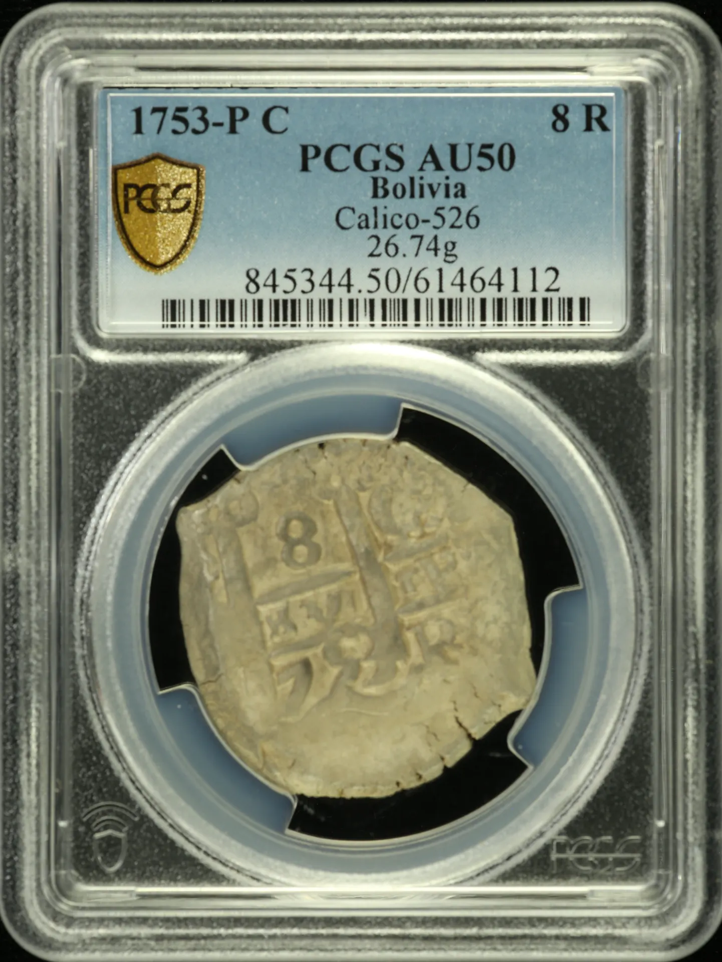 Bolivia 8 Reales 1753 P C Calico-526 PCGS AU50 0158592