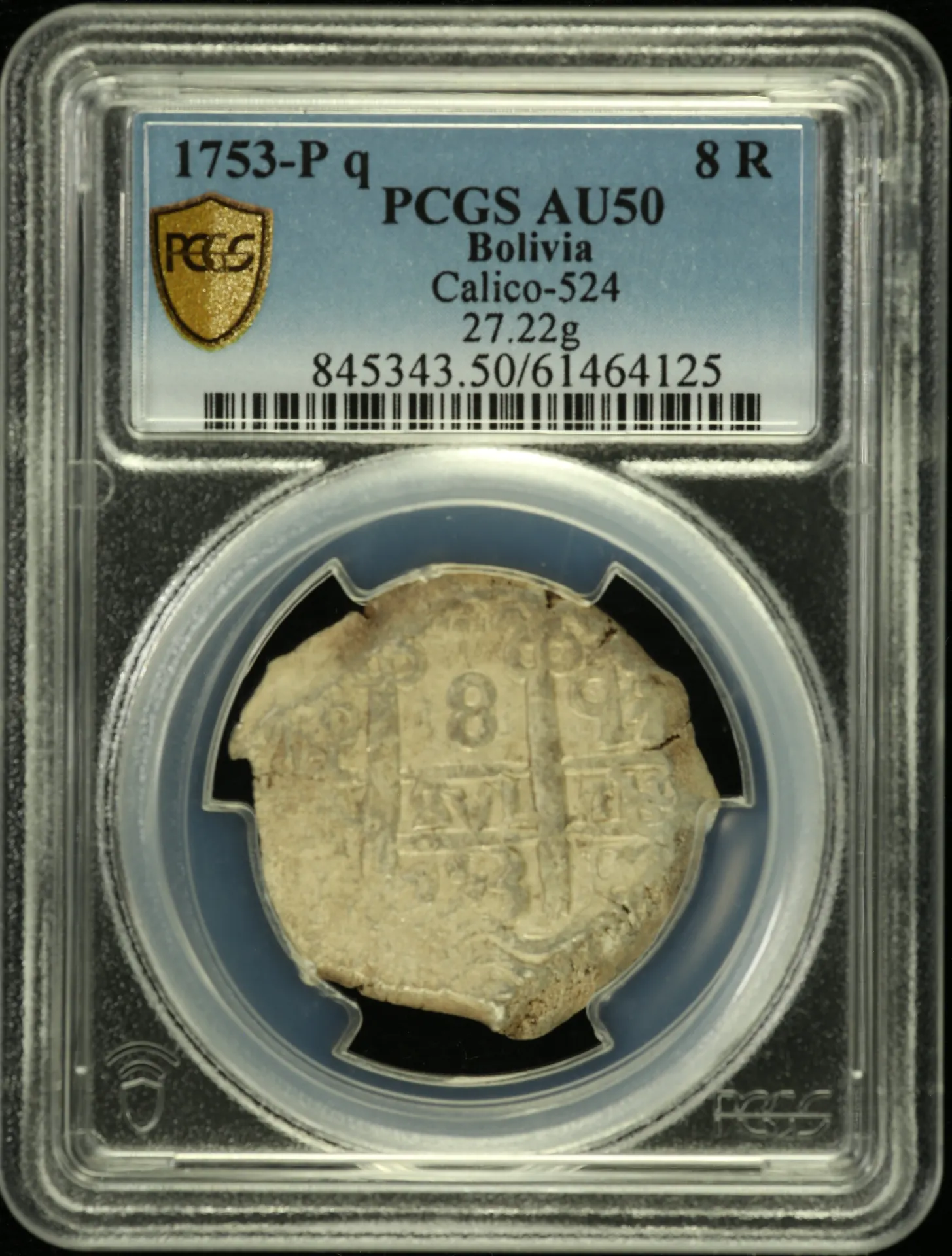 Bolivia 8 Reales 1753 P q Calico-524 PCGS AU50 0158593