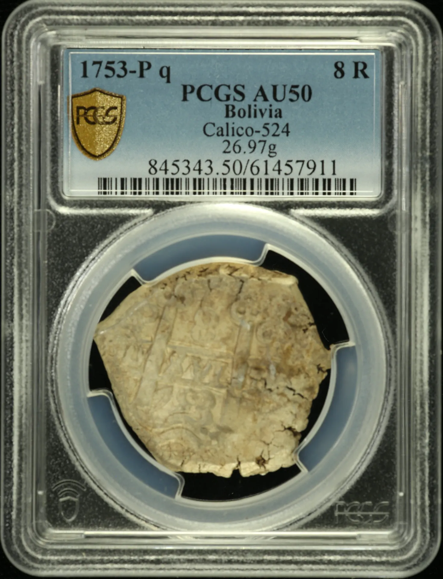 Bolivia 8 Reales 1753 P q Calico-524 PCGS AU50 0158595