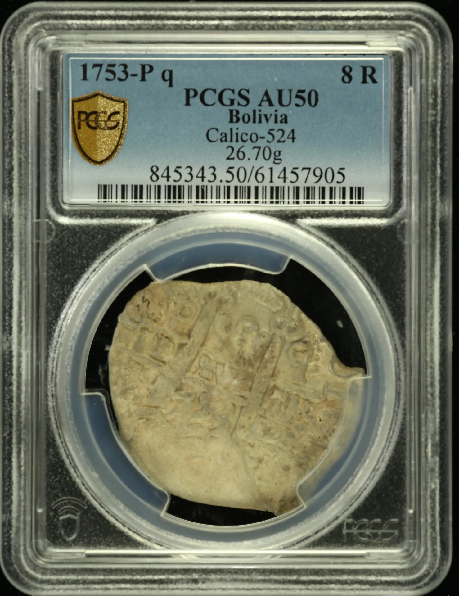 Bolivia 8 Reales 1753 P q Calico-524 PCGS AU50 0158598
