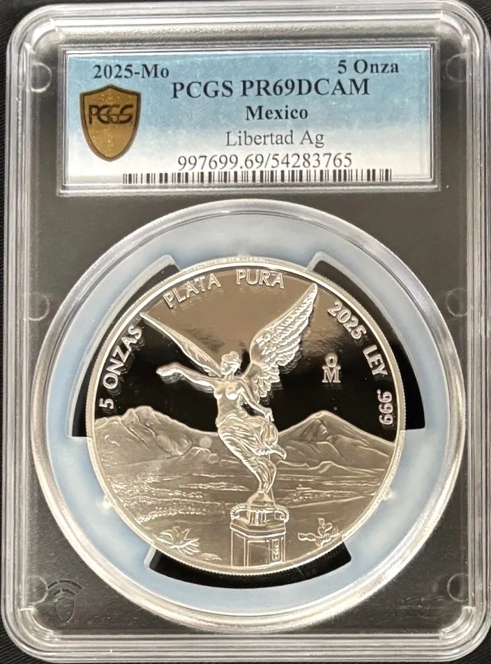 5 Onza Mexican Coins Modern Silver & Minors Modern Silver & Minors 5 Onza 2025 Mo PCGS PR69DCAM t_00002 Modern Silver & Minors 5 Onza 2025 Mo PCGS PR69DCAM t_00002
