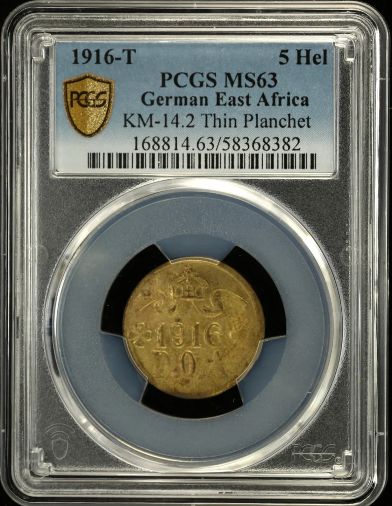 German East Africa 5 Heller 1916 T PCGS MS63 KM-14.2 0159197