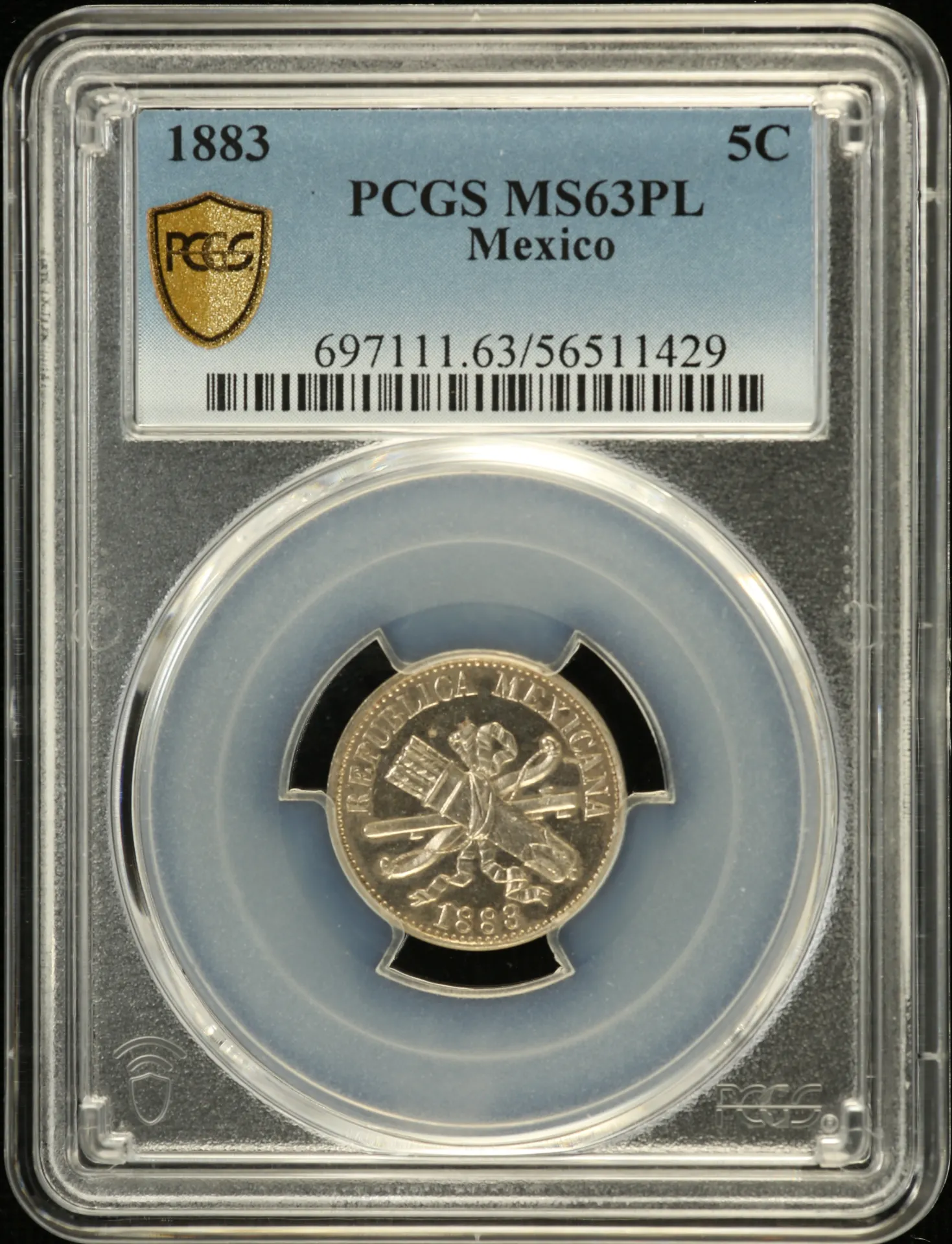 Republic Silver & Minors 5 Centavo 1883 PCGS MS63PL 0159048