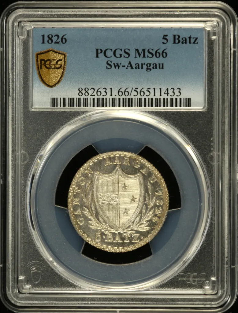 Switzerland 5 Batz 1826 Aargau PCGS MS66 0159049