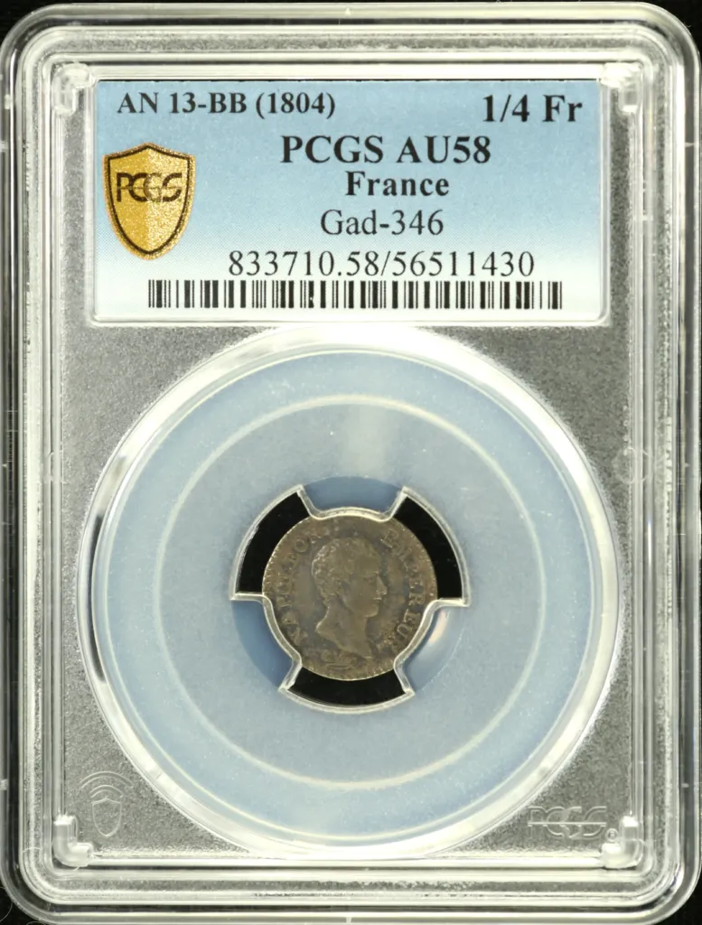 France 1/4 Franc AN13 (1804) BB Gad-346 PCGS AU58 0159058