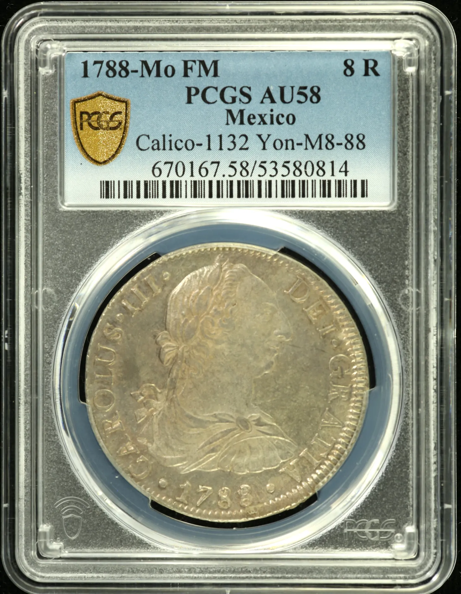 Colonial Silver & Minors Mexican Coins Colonial Silver & Minors 8 Reales 1788 Mo FM Calico-1132 PCGS AU58 0159140 Colonial Silver & Minors 8 Reales 1788 Mo FM Calico-1132 PCGS AU58 0159140