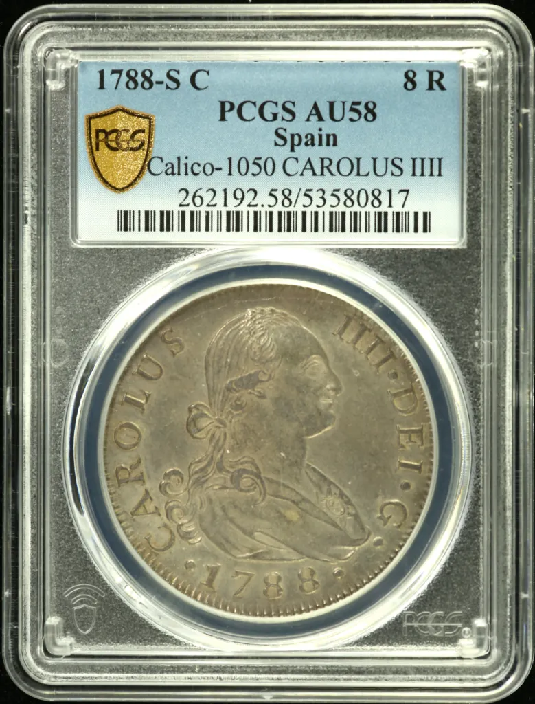 Europe Spain World Coins Spain 8 Reales 1788 S C Calico-1050 PCGS AU58 0159142 Spain 8 Reales 1788 S C Calico-1050 PCGS AU58 0159142