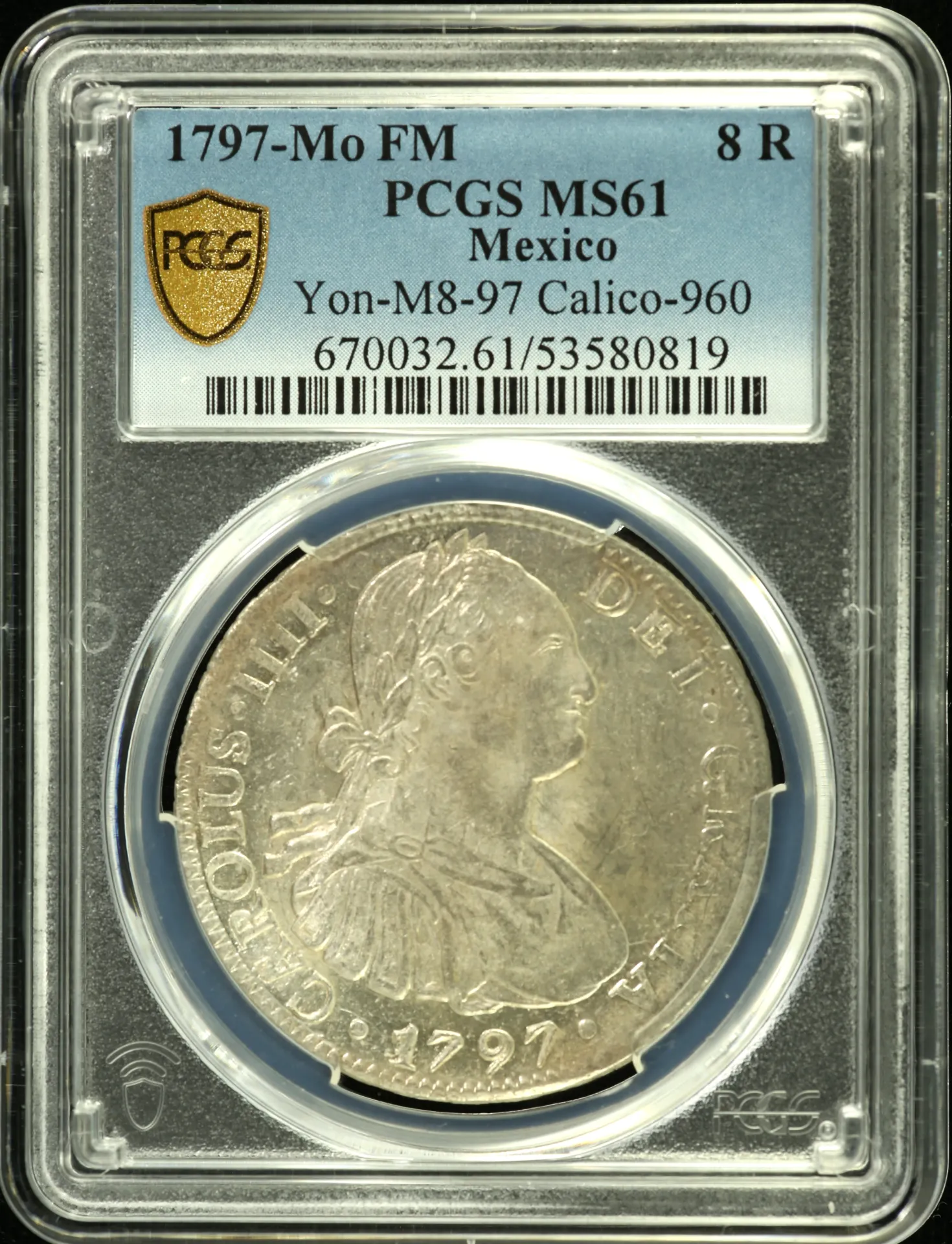 Colonial Silver & Minors Mexican Coins Colonial Silver & Minors 8 Reales 1797 Mo FM Calico-960 PCGS MS61 0159143 Colonial Silver & Minors 8 Reales 1797 Mo FM Calico-960 PCGS MS61 0159143