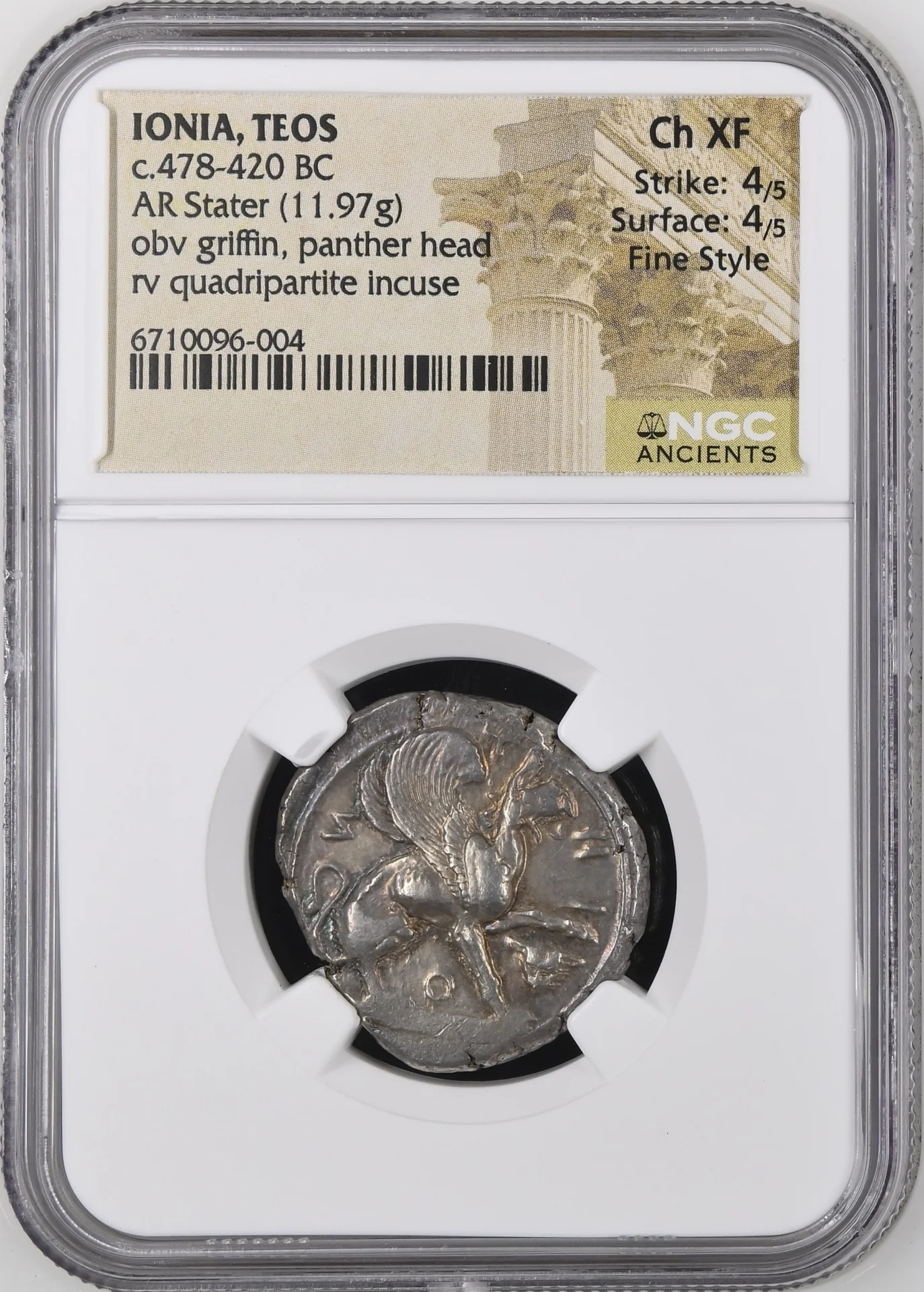 Ancient Coins Greek Ionia Ionia Teos c.478-420 BC AR Stater NGC Ch XF 0159184 Ionia Teos c.478-420 BC AR Stater NGC Ch XF 0159184Ionia Teos c.478-420 BC AR Stater NGC Ch XF 0159184