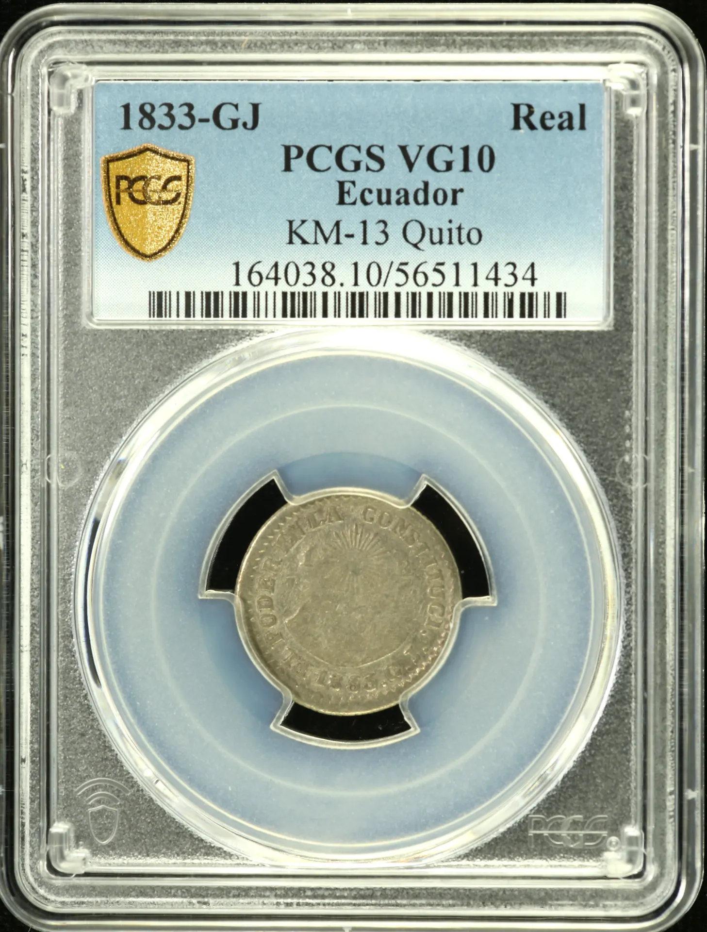 Ecuador Real 1833 Quito GJ KM-13 PCGS VG10 0159061