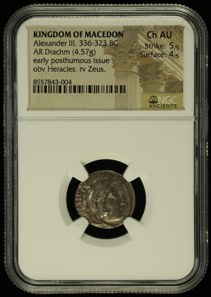 Macedonian Kings Alexander III 336-323 BC AR Drachm NGC Ch AU 0159186
