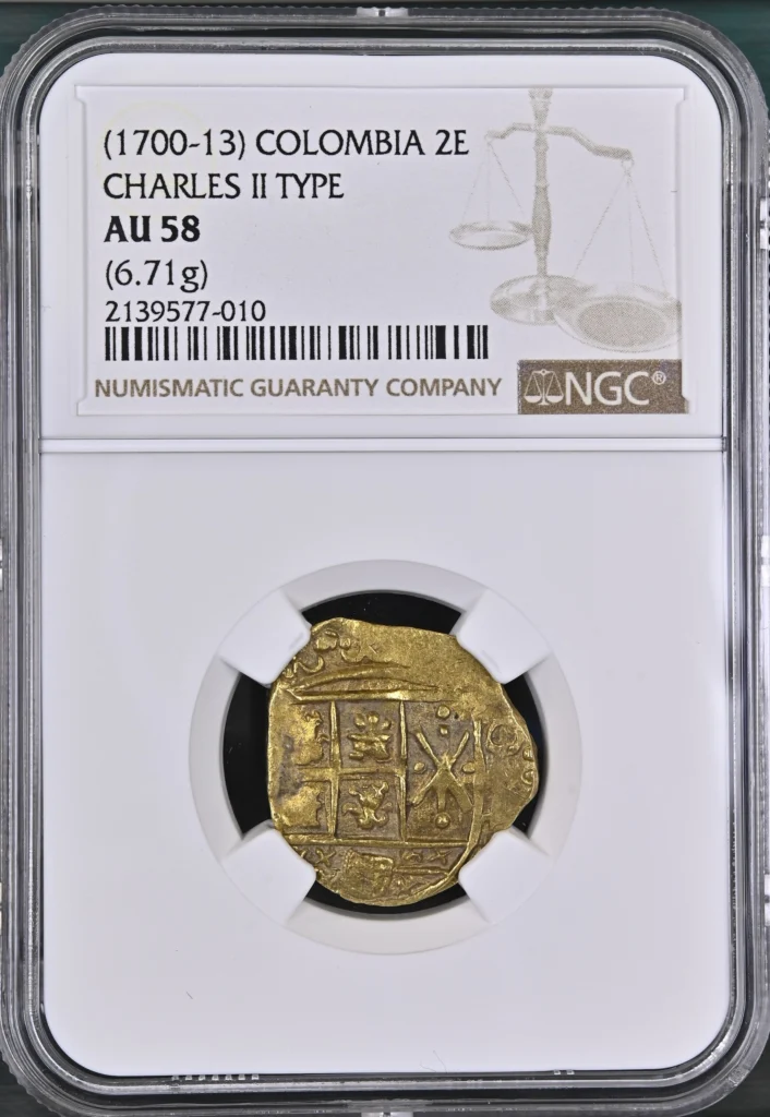 Colombia 2 Escudos (1700-13) NGC AU58 0161224