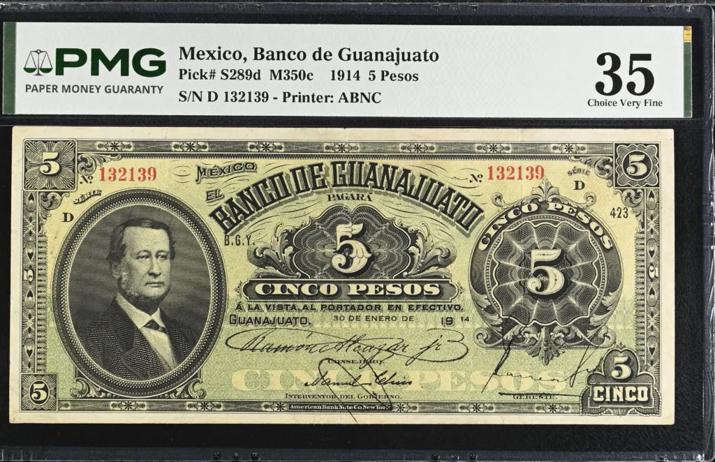 Bancos 5 Pesos 1914 Guanajuato M350c P S289d PMG Ch VF35 f_35667