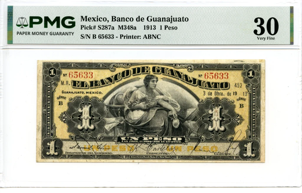 Bancos 1 Peso 1913 Guanajuato M348a P S287a PMG VF30 f_35672