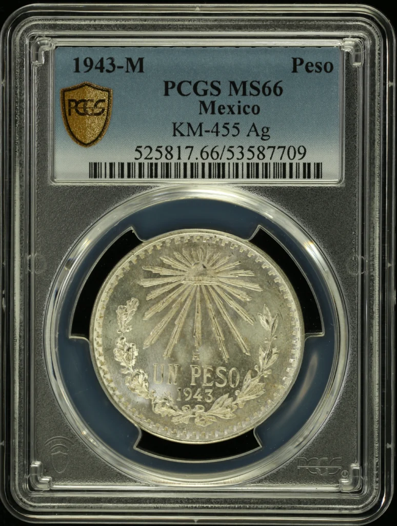 Modern Silver & Minors Peso 1943 M KM-455 PCGS MS66 0160574