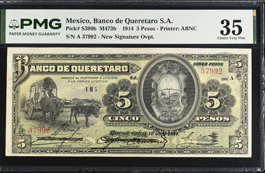Bancos 5 Pesos 1914 Queretaro M473b P S390b PMG Ch VF35 f_35668