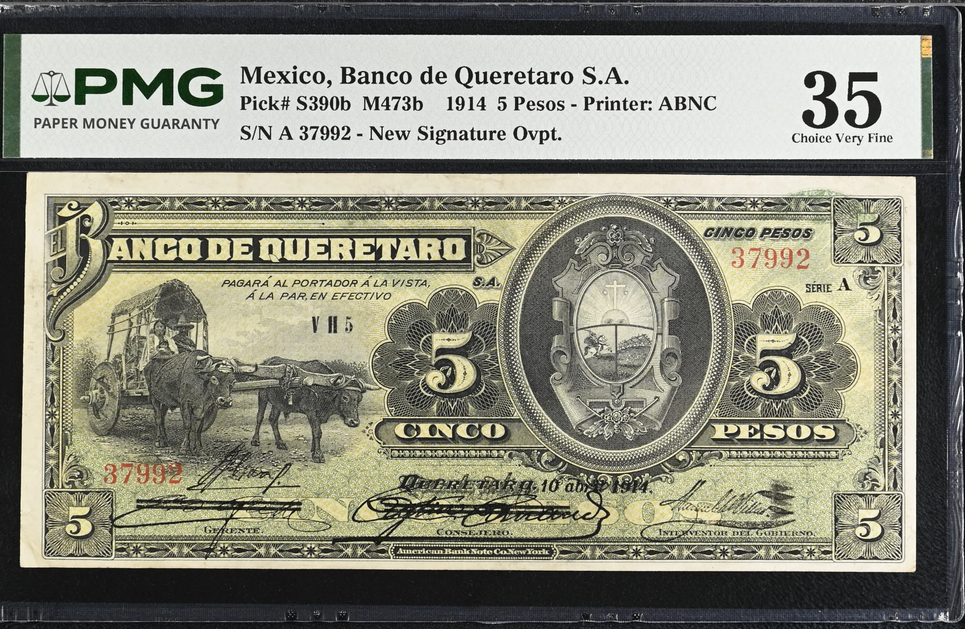 Bancos Mexican Currency Bancos 5 Pesos 1914 Queretaro M473b P S390b PMG Ch VF35 f_35668 Bancos 5 Pesos 1914 Queretaro M473b P S390b PMG Ch VF35 f_35668Bancos 5 Pesos 1914 Queretaro M473b P S390b PMG Ch VF35 f_35668