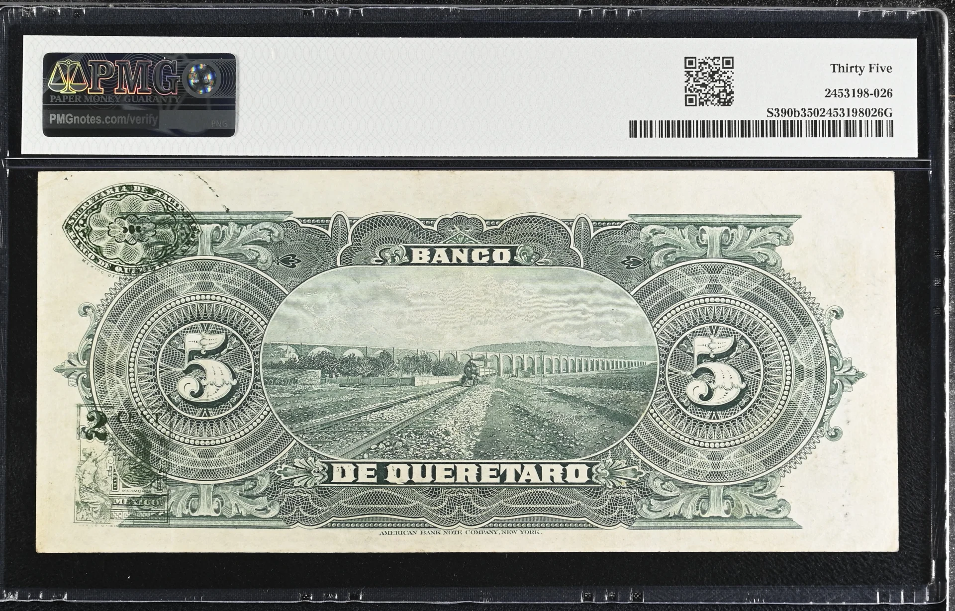 Bancos Mexican Currency Bancos 5 Pesos 1914 Queretaro M473b P S390b PMG Ch VF35 f_35668 Bancos 5 Pesos 1914 Queretaro M473b P S390b PMG Ch VF35 f_35668Bancos 5 Pesos 1914 Queretaro M473b P S390b PMG Ch VF35 f_35668 - Image 2